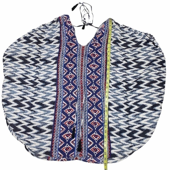 BOHO Aztec Print Keyhole Tassel Toe Poncho Blouse - Picture 6 of 8